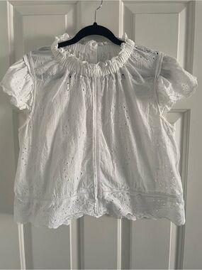 White Eyelet Ruffled Neck Blouse